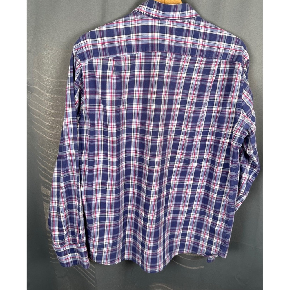 UNTUCKit Mens Large Plaid Button Down Shirt Navy Magenta White 100% Cotton USA - Picture 4 of 8